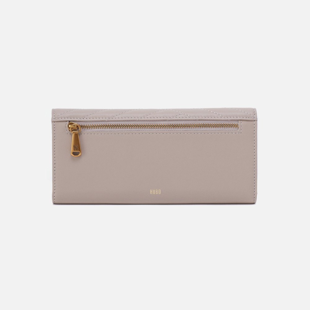 Hobo | Jill Large Trifold Wallet in Quilted Silk Napa Leather - Warm Grey