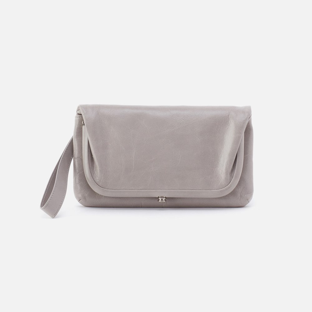 Hobo | Lauren Wristlet in Polished Leather - Light Grey