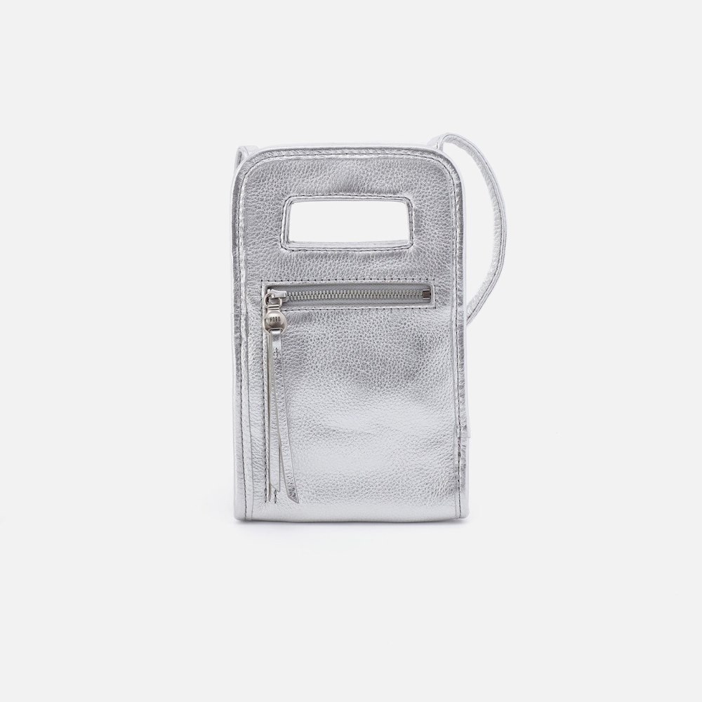 Hobo | Ace Phone Crossbody in Metallic Leather - Argento