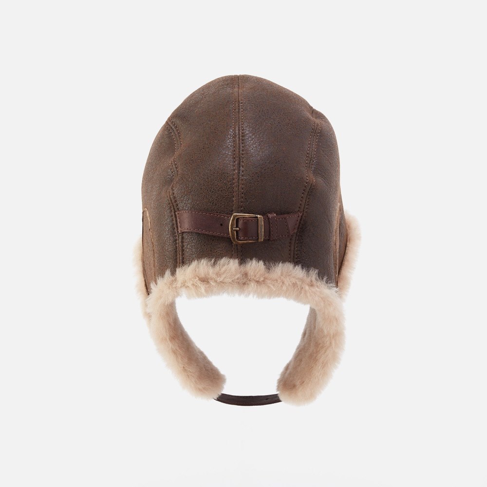 Hobo | Rugged Castano Aviator Sheepskin Hat in Aston Leather - Extra Large