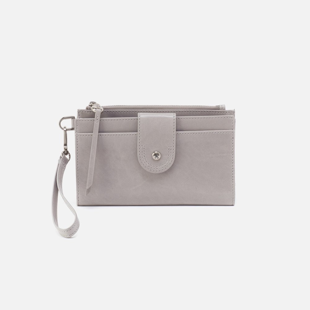 Hobo | Kali Phone Wallet in Polished Leather - Light Grey - Click Image to Close