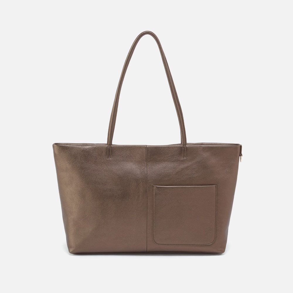 Hobo | Tripp East-West Tote in Pebbled Metallic Leather - Pewter