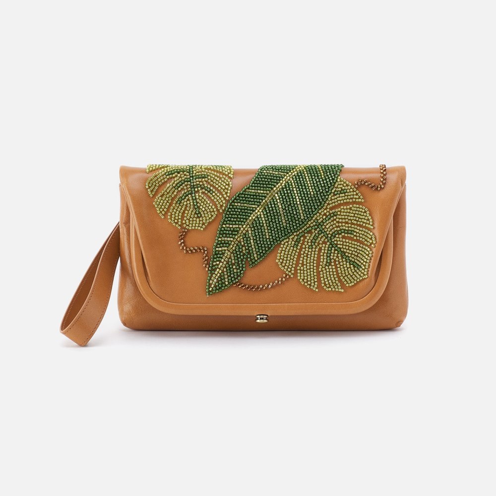 Hobo | Lauren Wristlet in Polished Leather With Beading - Natural