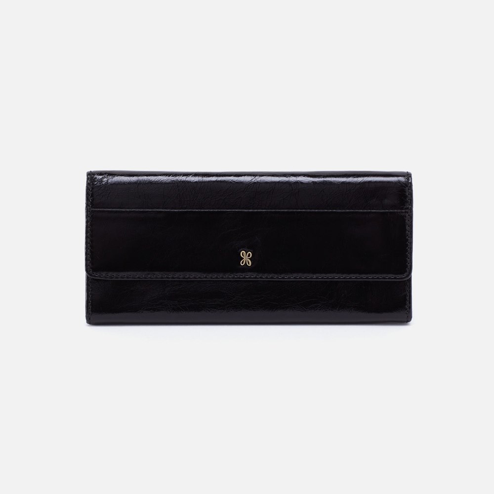 Hobo | Jill Large Trifold Wallet in Polished Leather - Black - Click Image to Close