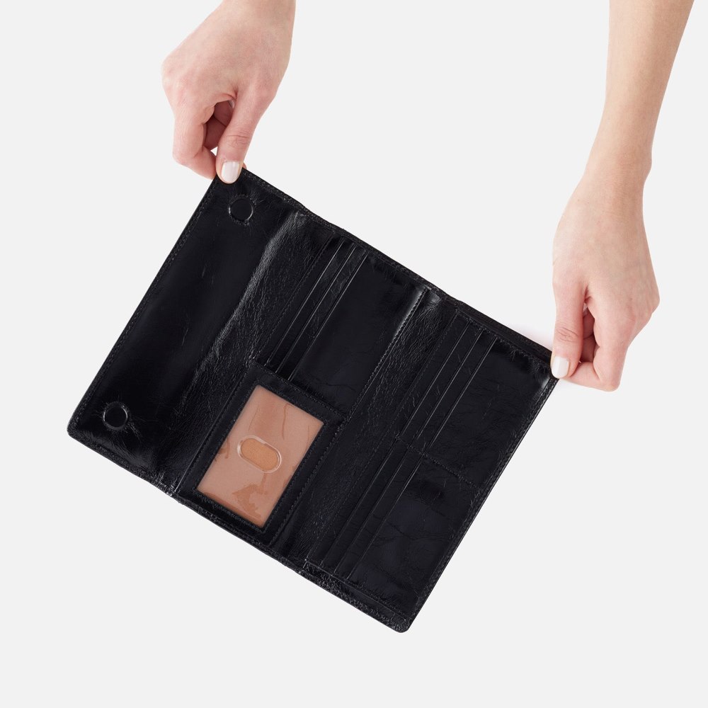 Hobo | Jill Large Trifold Wallet in Polished Leather - Black