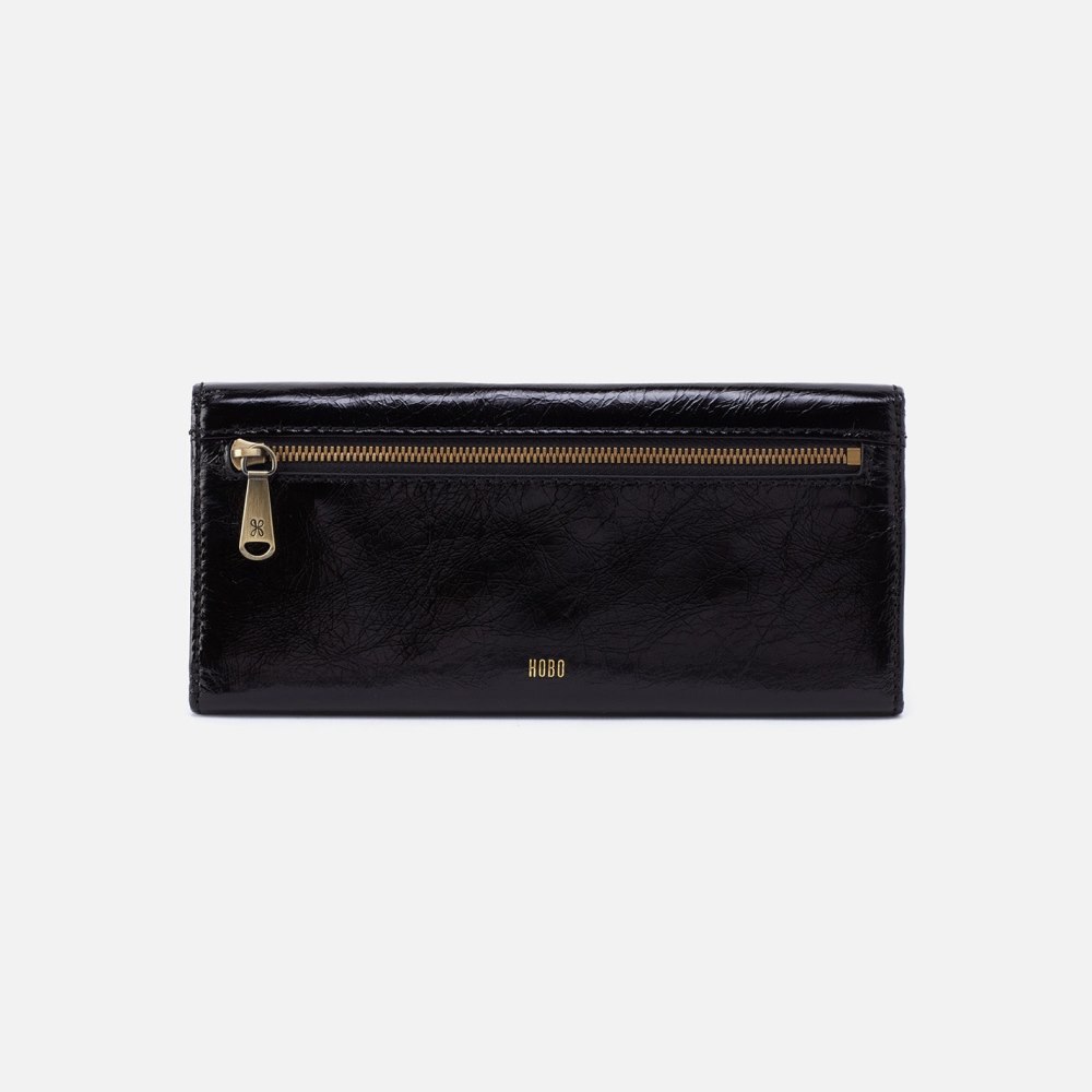 Hobo | Jill Large Trifold Wallet in Polished Leather - Black