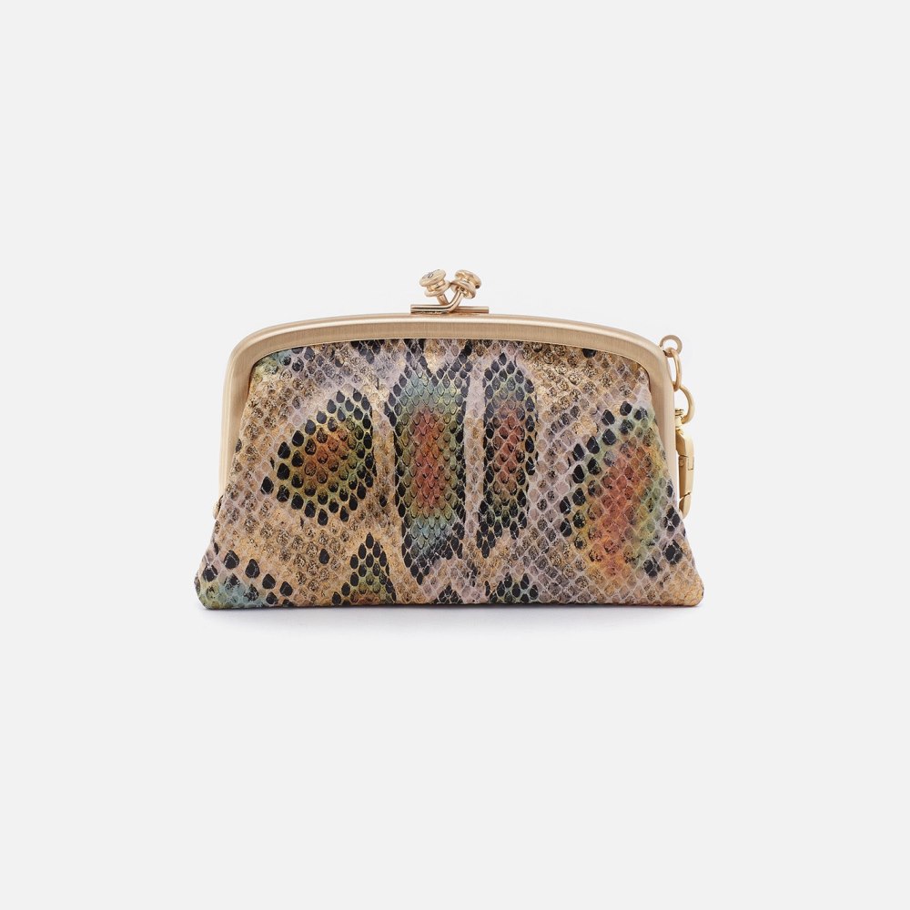 Hobo | Cheer Frame Pouch in Printed Leather - Opal Snake Print