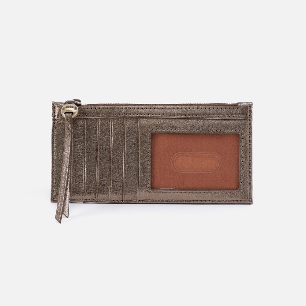 Hobo | Carte Card Case in Pebbled Metallic Leather - Pewter - Click Image to Close