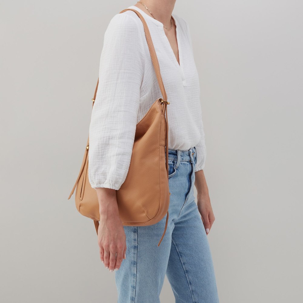 Hobo | Merrin Convertible Backpack in Pebbled Leather - Sandstorm