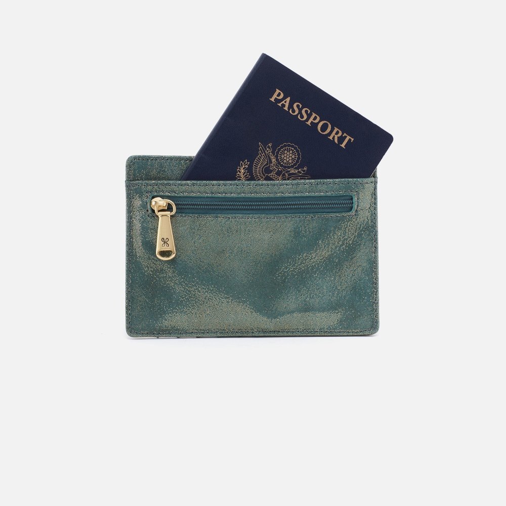 Hobo | Euro Slide Card Case in Metallic Leather - Evergreen Shimmer