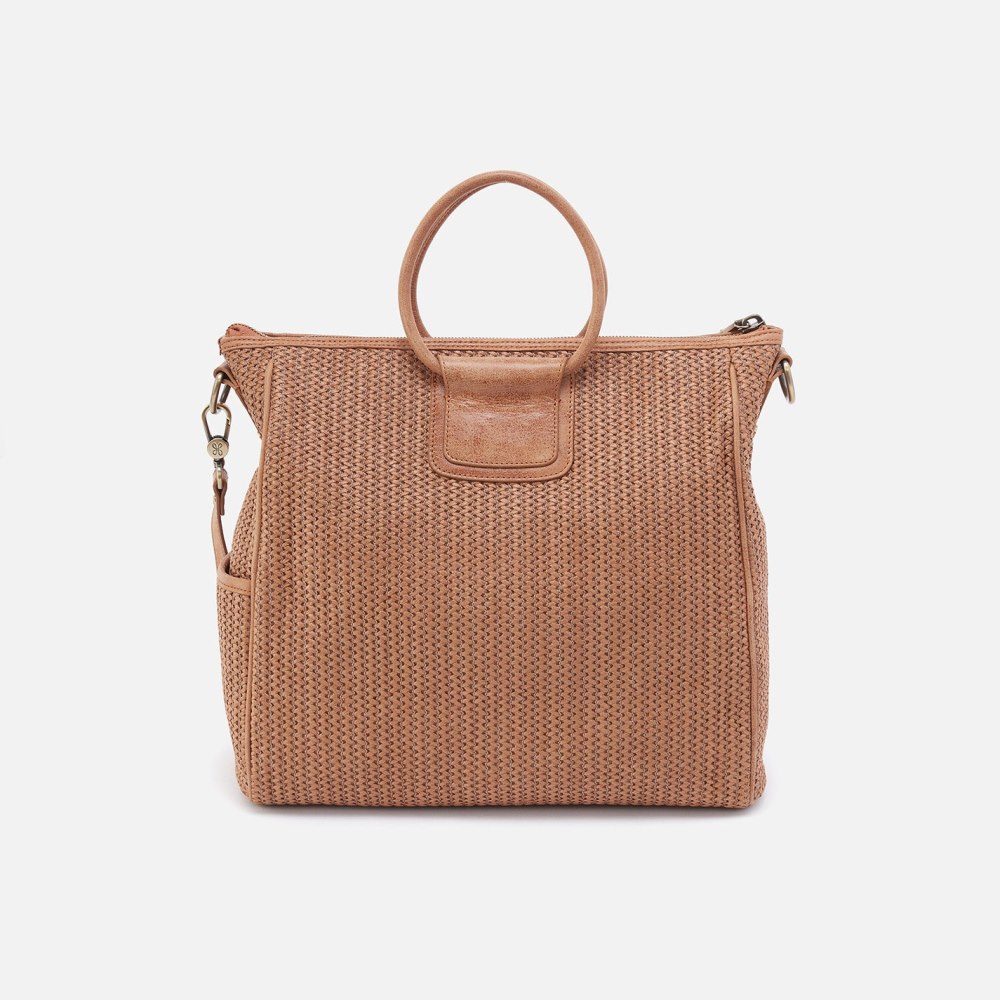 Hobo | Sheila Large Satchel in Raffia With Leather Trim - Sepia