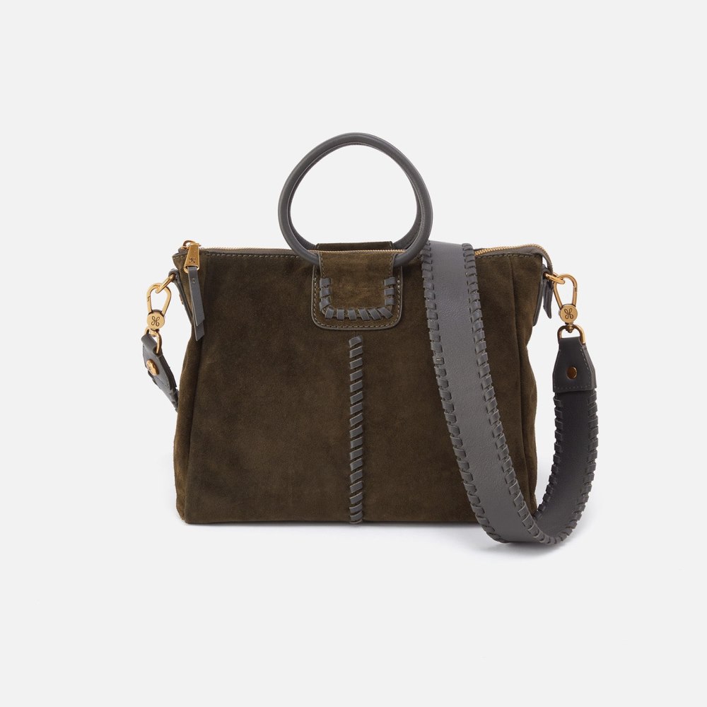 Hobo | Sheila Medium Satchel in Suede With Whipstitch - Herb