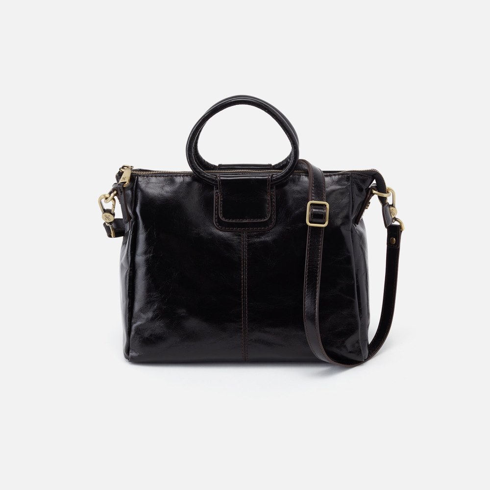 Hobo | Sheila Medium Satchel in Polished Leather - Black - Click Image to Close