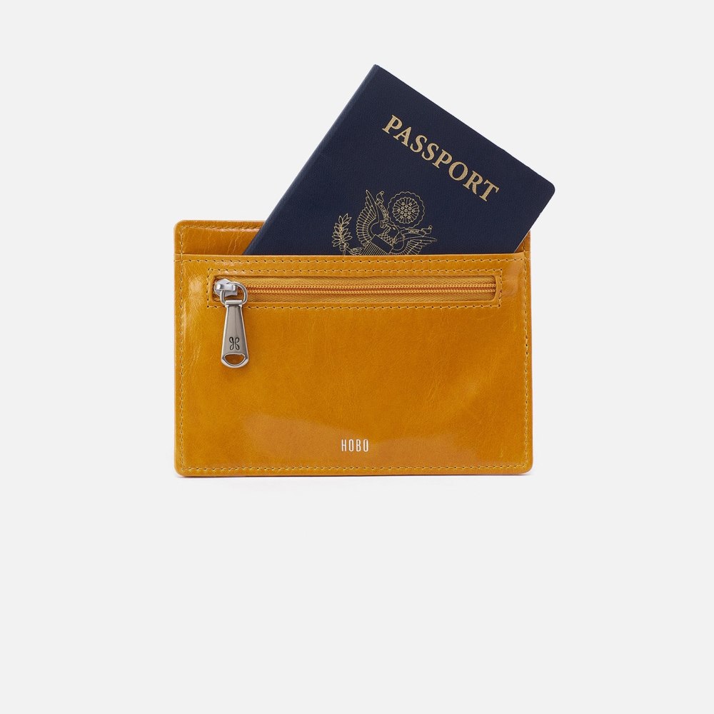 Hobo | Euro Slide Card Case in Polished Leather - Warm Amber