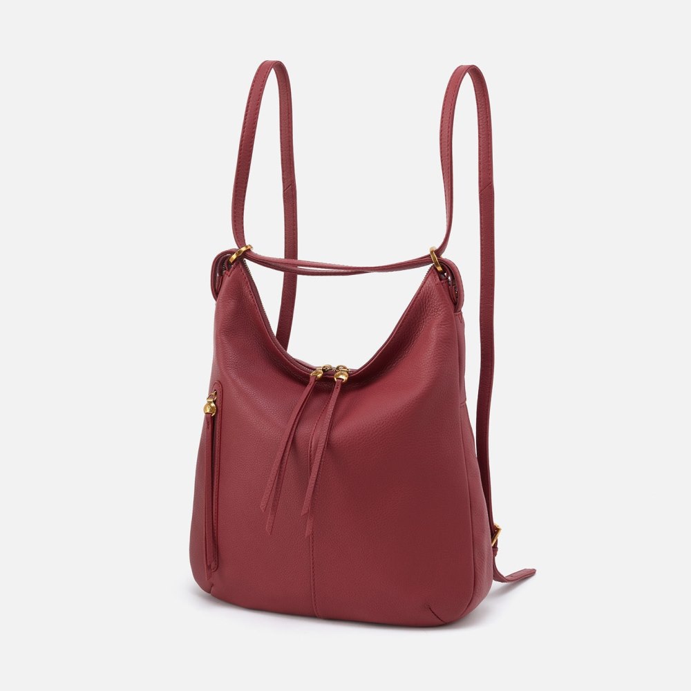 Hobo | Merrin Convertible Backpack in Pebbled Leather - Red Pear - Click Image to Close