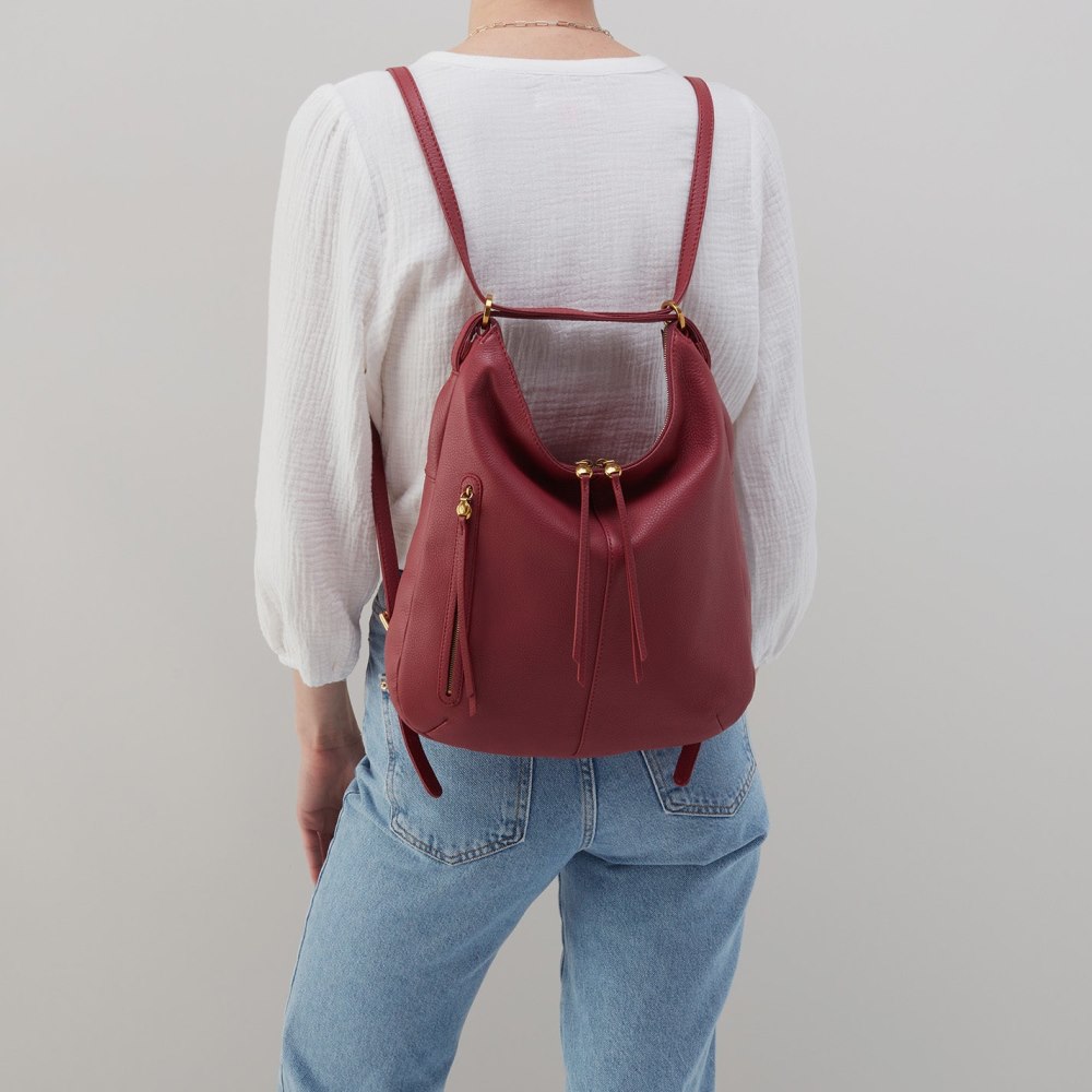 Hobo | Merrin Convertible Backpack in Pebbled Leather - Red Pear