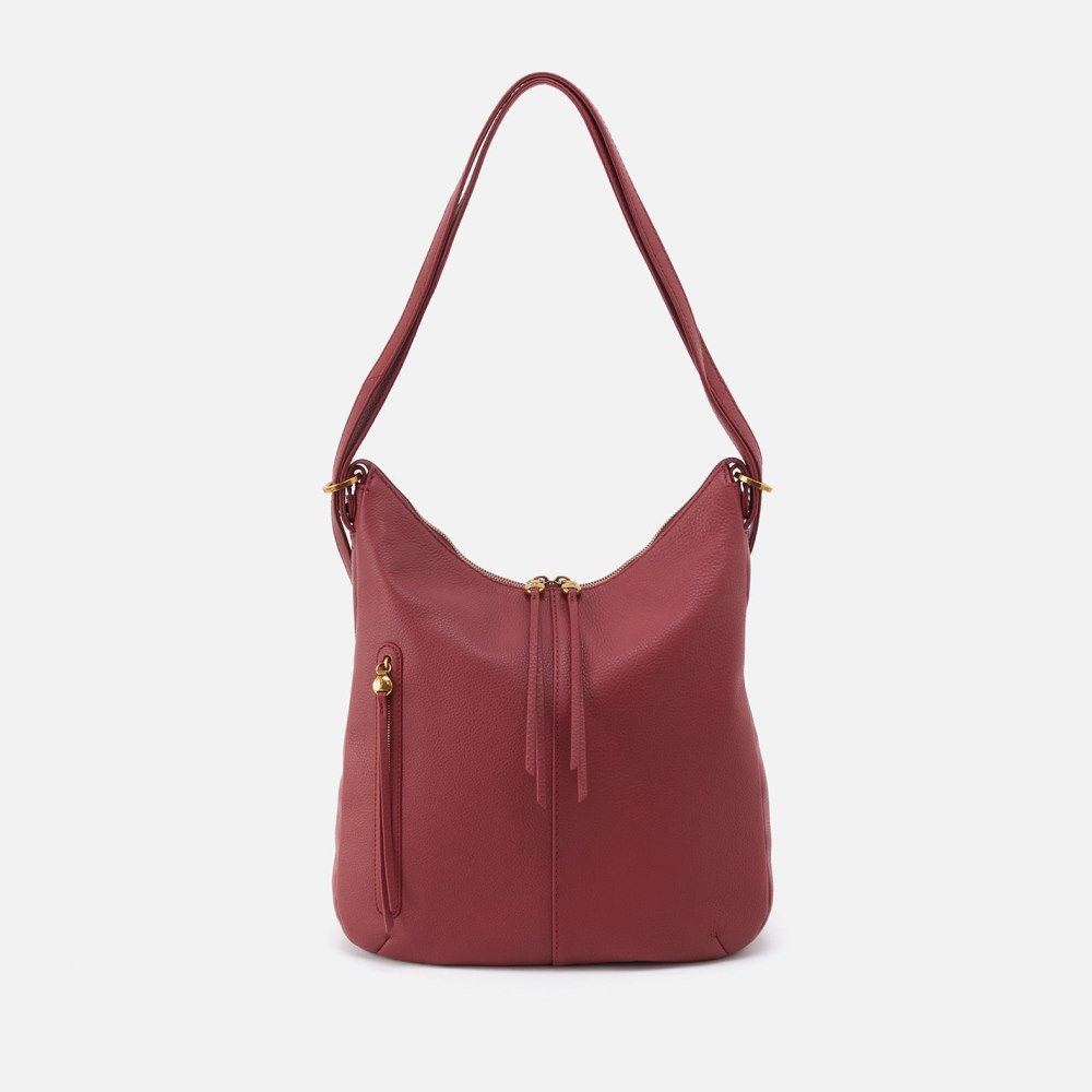 Hobo | Merrin Convertible Backpack in Pebbled Leather - Red Pear