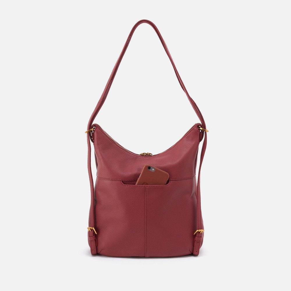 Hobo | Merrin Convertible Backpack in Pebbled Leather - Red Pear