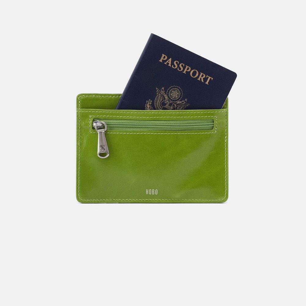 Hobo | Euro Slide Card Case in Polished Leather - Garden Green