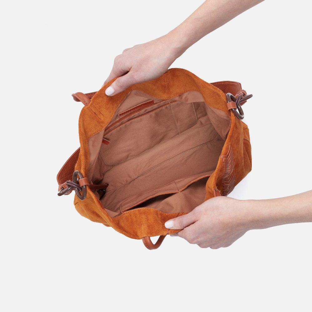 Hobo | Tripp Tote in Suede With Whipstitch - Cognac