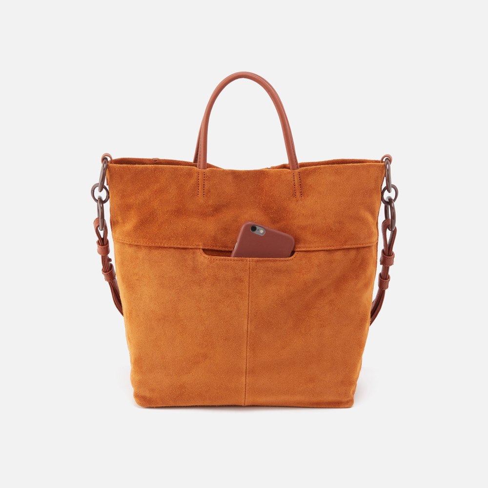 Hobo | Tripp Tote in Suede With Whipstitch - Cognac