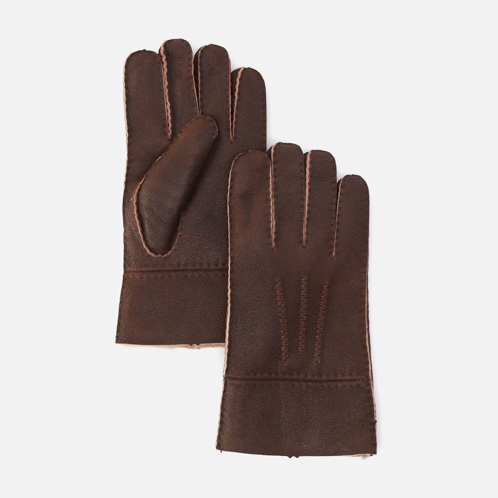 Hobo | Rugged Castano Aviator Sheepskin Glove in Aston Leather - Medium - Click Image to Close