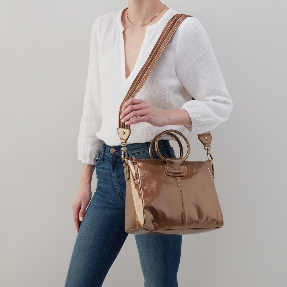 Hobo | Sheila Medium Satchel in Patent Leather - Bronze