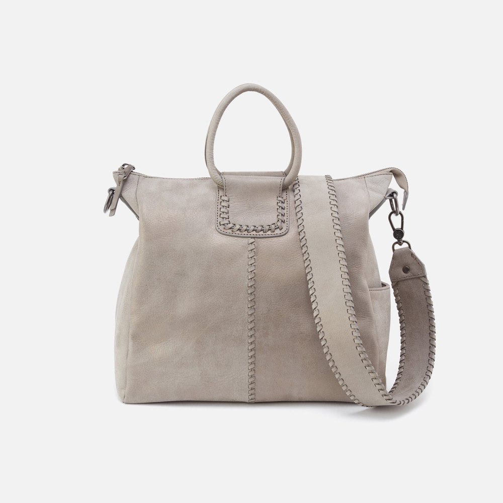 Hobo | Sheila Large Satchel in Metallic Leather - Granite Grey - Click Image to Close