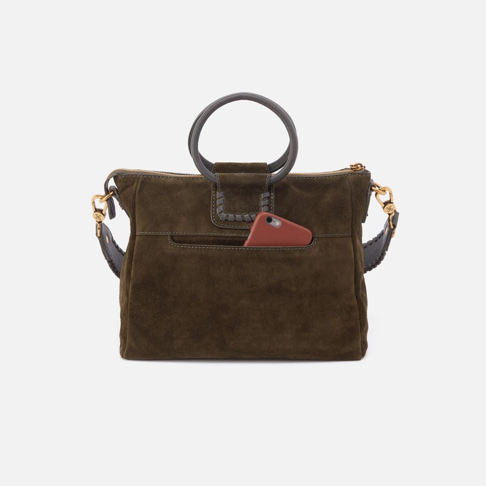 Hobo | Sheila Medium Satchel in Suede With Whipstitch - Herb