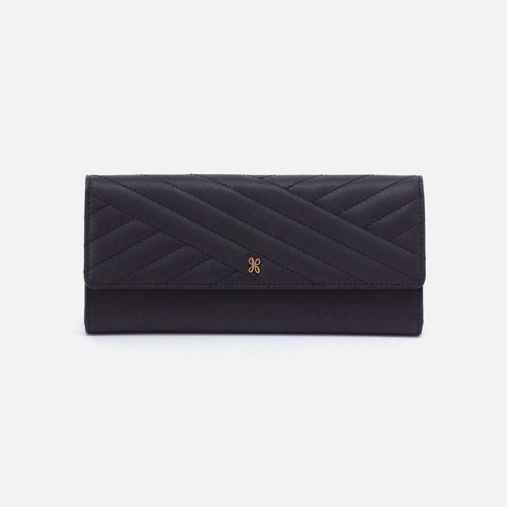 Hobo | Jill Large Trifold Wallet in Quilted Silk Napa Leather - Black