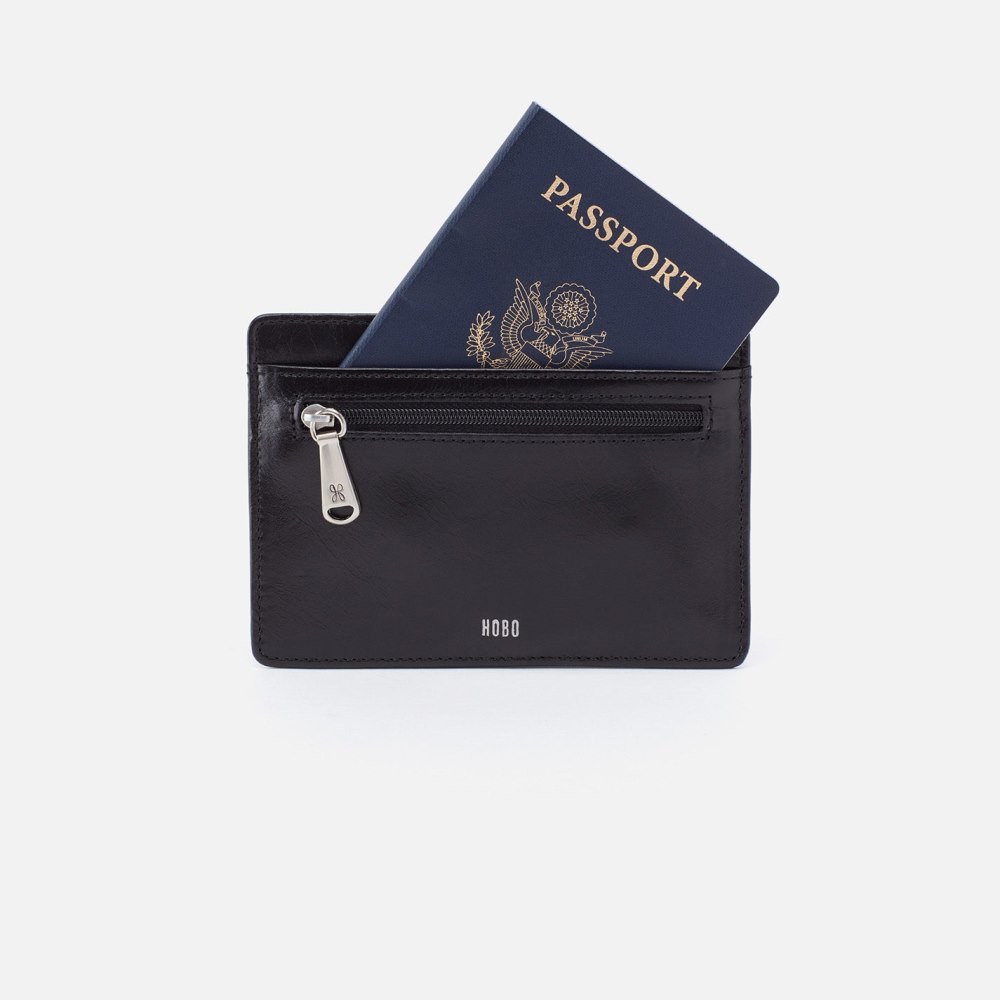 Hobo | Euro Slide Card Case in Polished Leather - Black