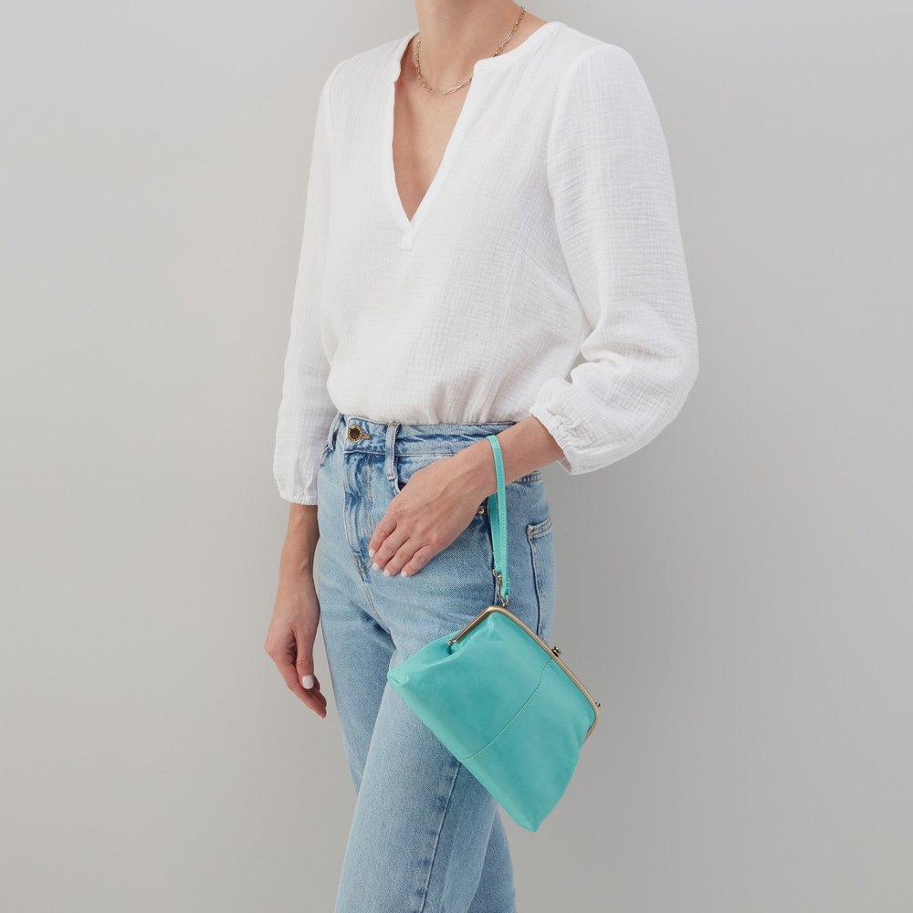 Hobo | Lana Crossbody in Polished Leather - Light Aqua