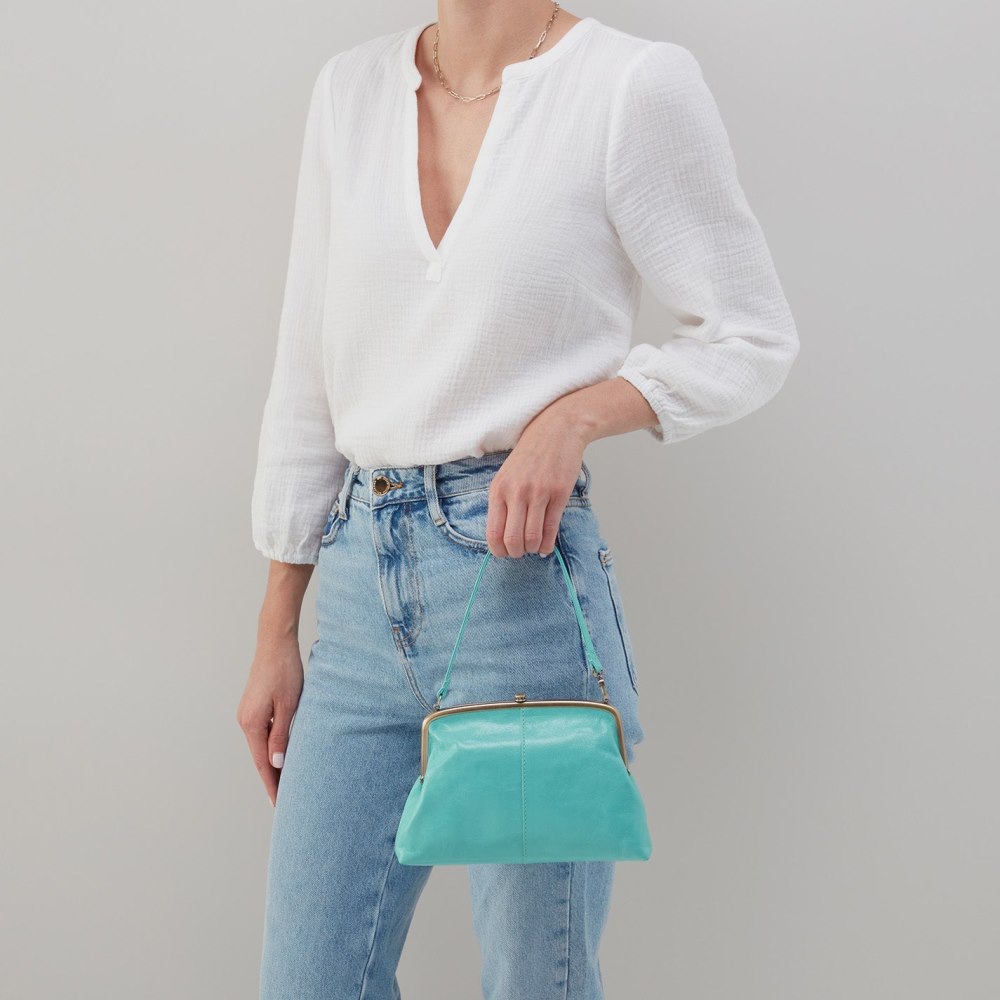 Hobo | Lana Crossbody in Polished Leather - Light Aqua