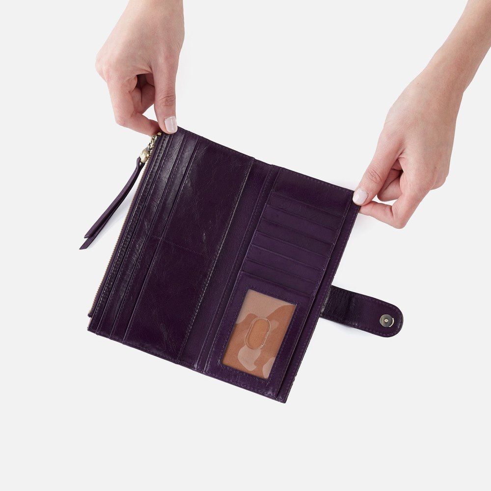 Hobo | Max Continental Wallet in Mixed Leathers - Deep Purple