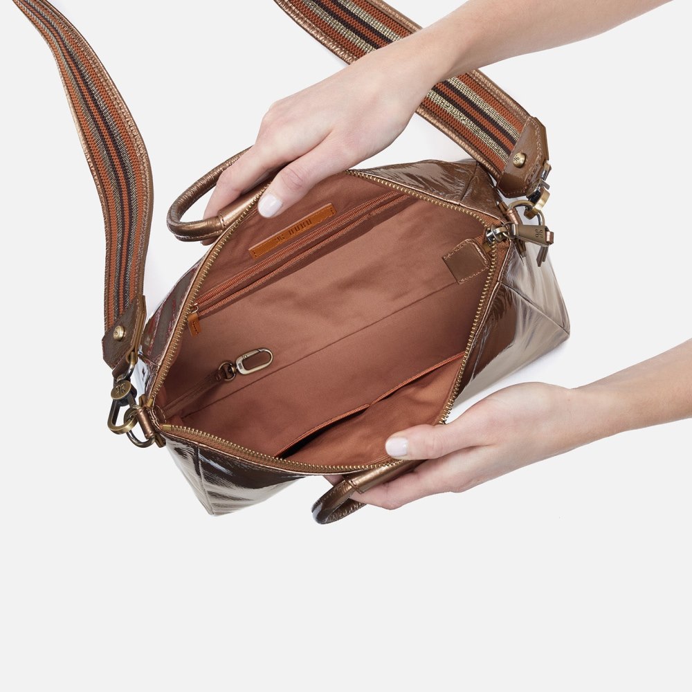 Hobo | Sheila Medium Satchel in Patent Leather - Bronze