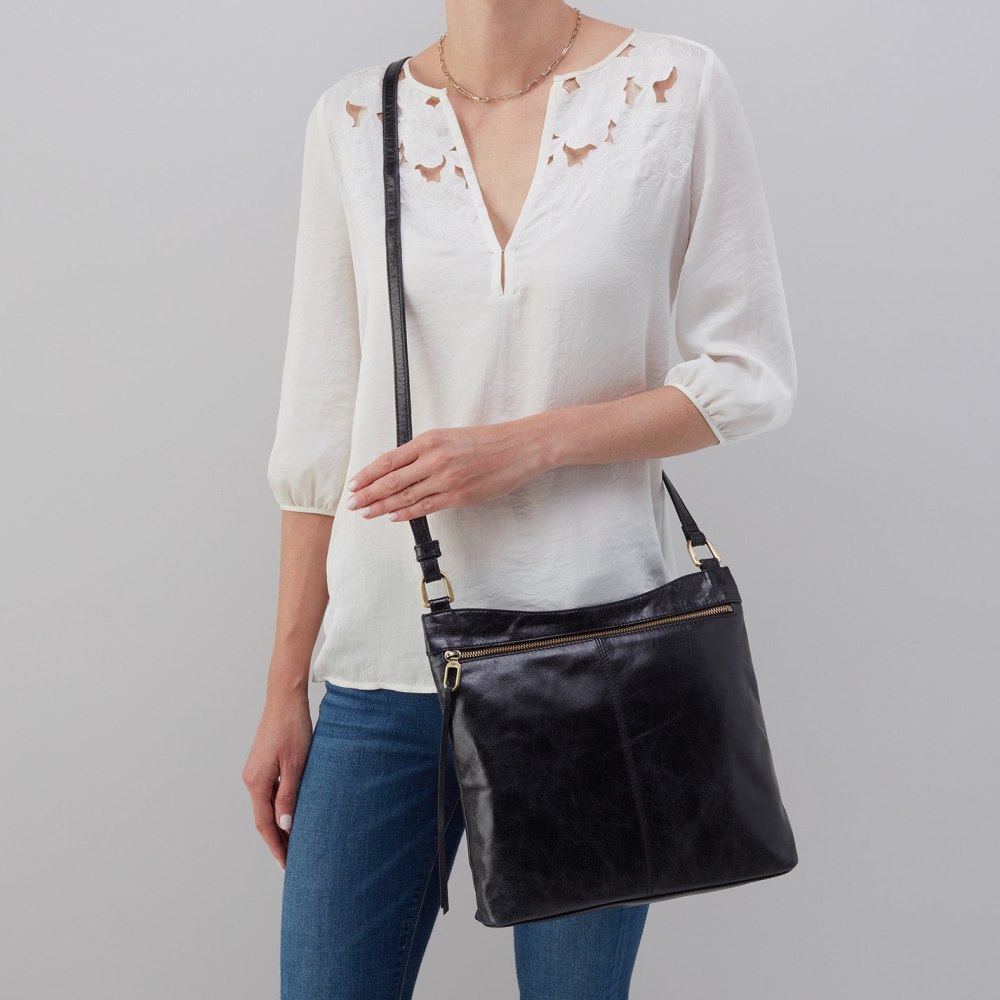 Hobo | Cambel Large Crossbody in Polished Leather - Black