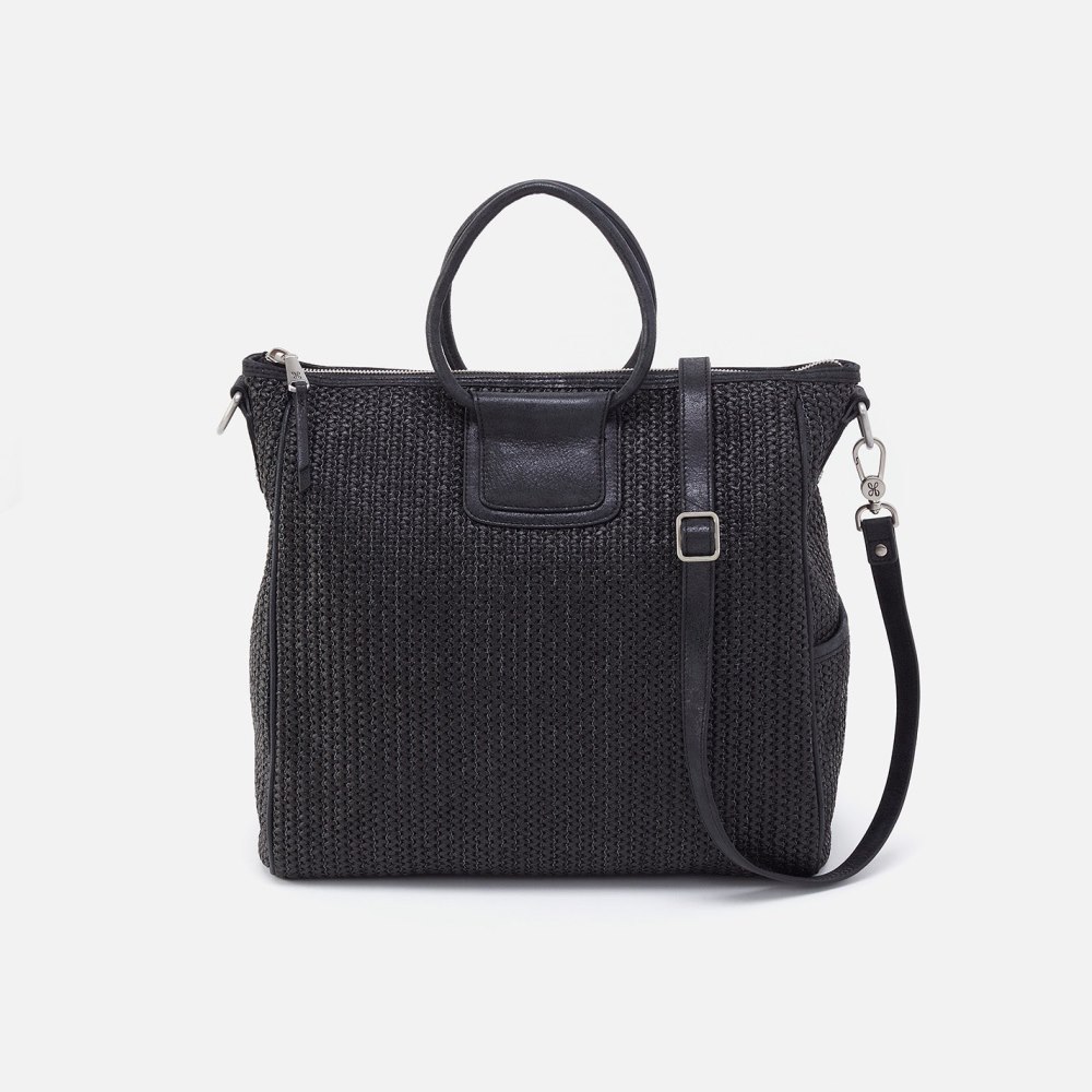 Hobo | Sheila Large Satchel in Raffia With Leather Trim - Black