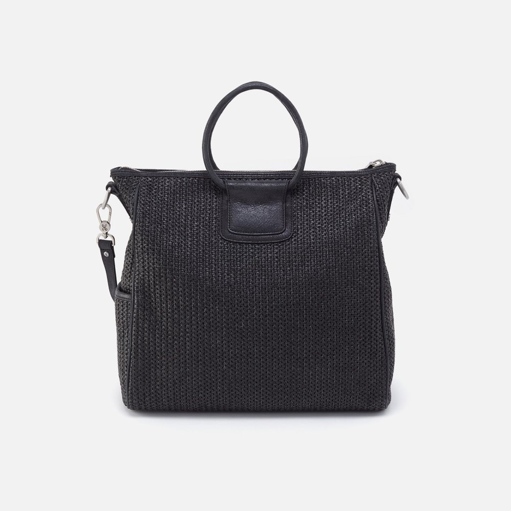 Hobo | Sheila Large Satchel in Raffia With Leather Trim - Black