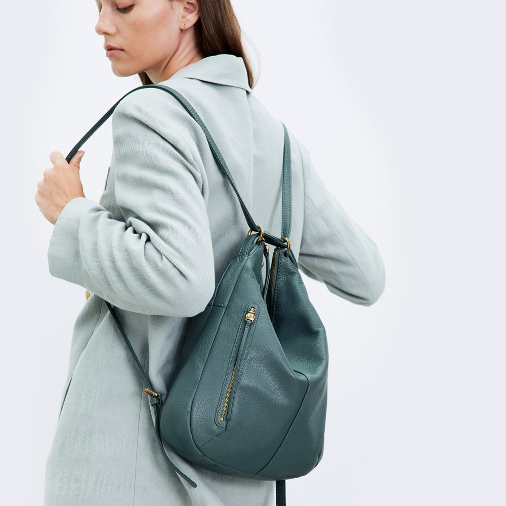 Hobo | Merrin Convertible Backpack in Pebbled Leather - Sage Leaf