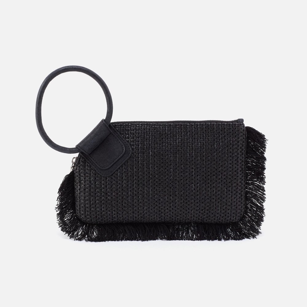 Hobo | Sable Wristlet in Raffia With Leather Trim - Black - Click Image to Close