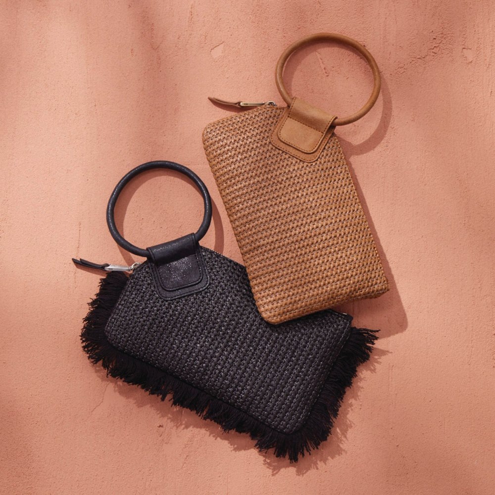 Hobo | Sable Wristlet in Raffia With Leather Trim - Black