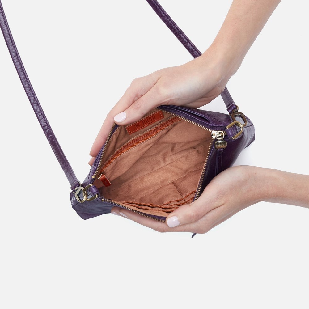 Hobo | Darcy Crossbody in Polished Leather - Deep Purple