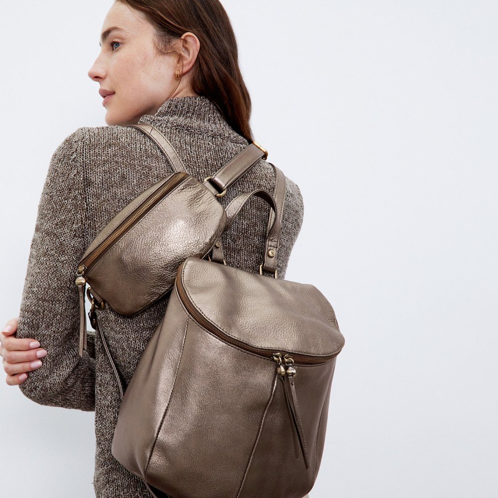 Hobo | River Backpack in Pebbled Metallic Leather - Pewter