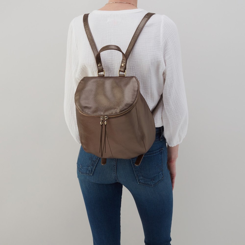 Hobo | River Backpack in Pebbled Metallic Leather - Pewter