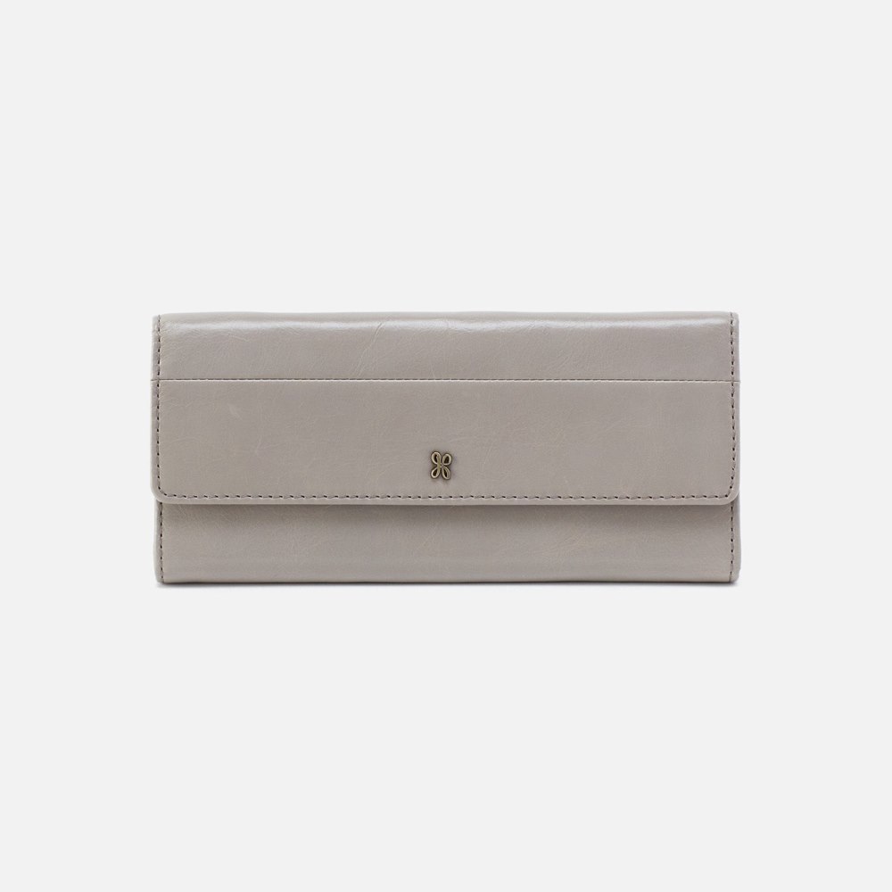 Hobo | Jill Large Trifold Wallet in Polished Leather - Driftwood - Click Image to Close