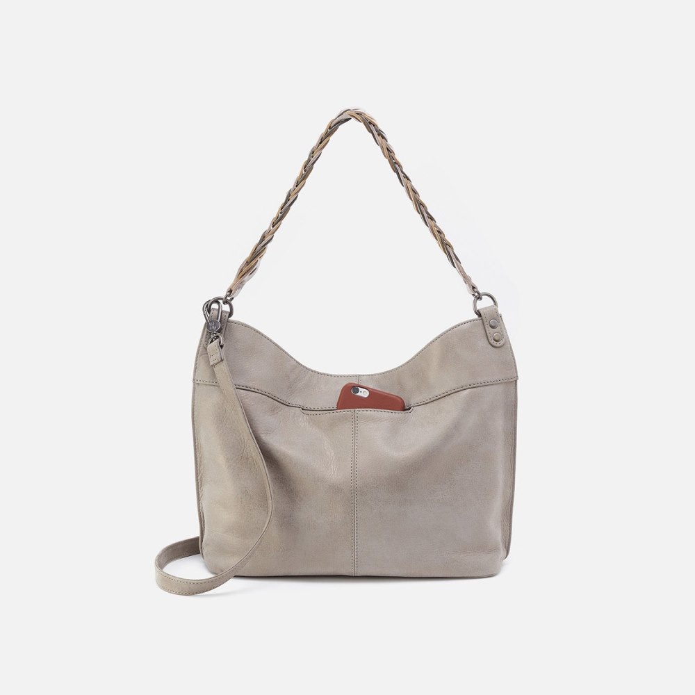 Hobo | Pier Shoulder Bag in Metallic Leather - Granite Grey