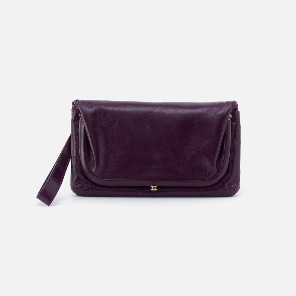 Hobo | Lauren Wristlet in Polished Leather - Deep Purple