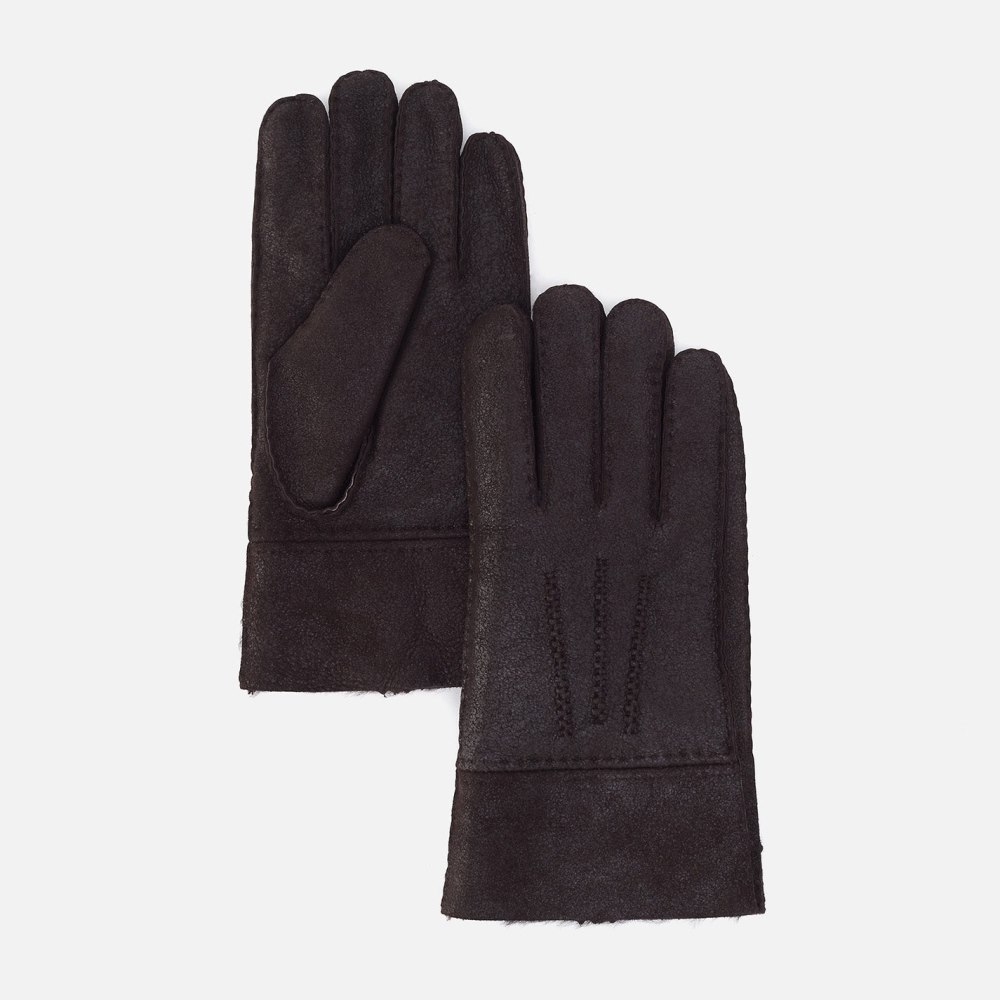 Hobo | Rugged Black Aviator Sheepskin Glove in Aston Leather - Large