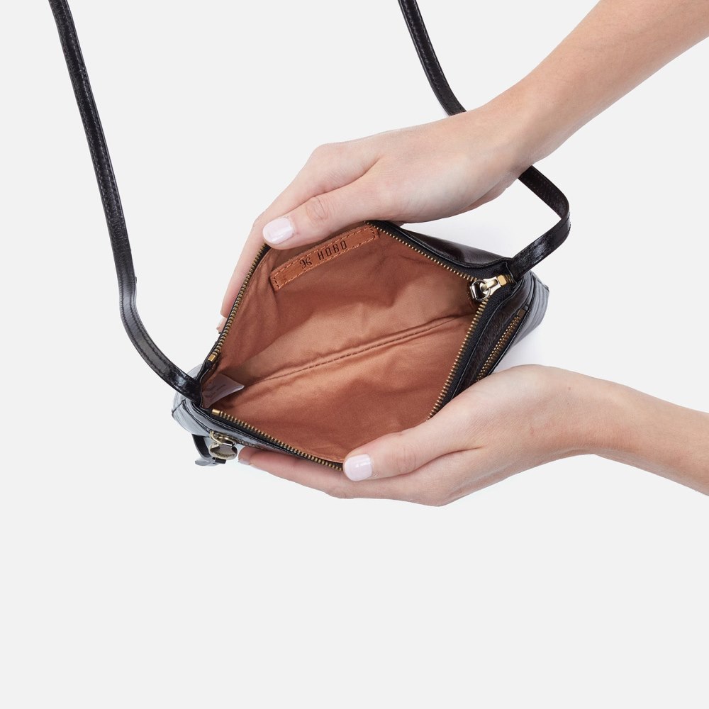 Hobo | Cara Crossbody in Polished Leather - Black