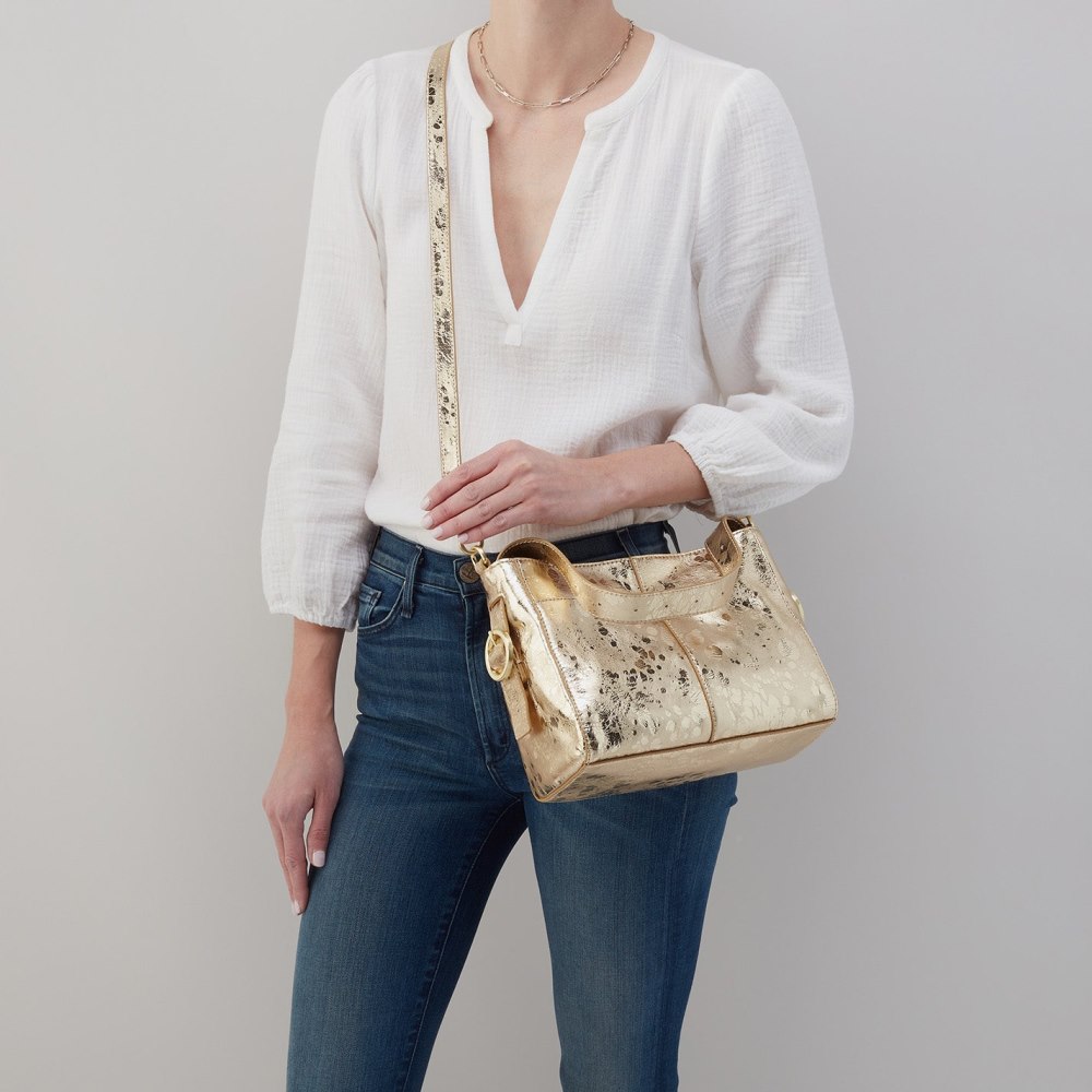 Hobo | Render Small Crossbody in Metallic Leather - Gilded Marble